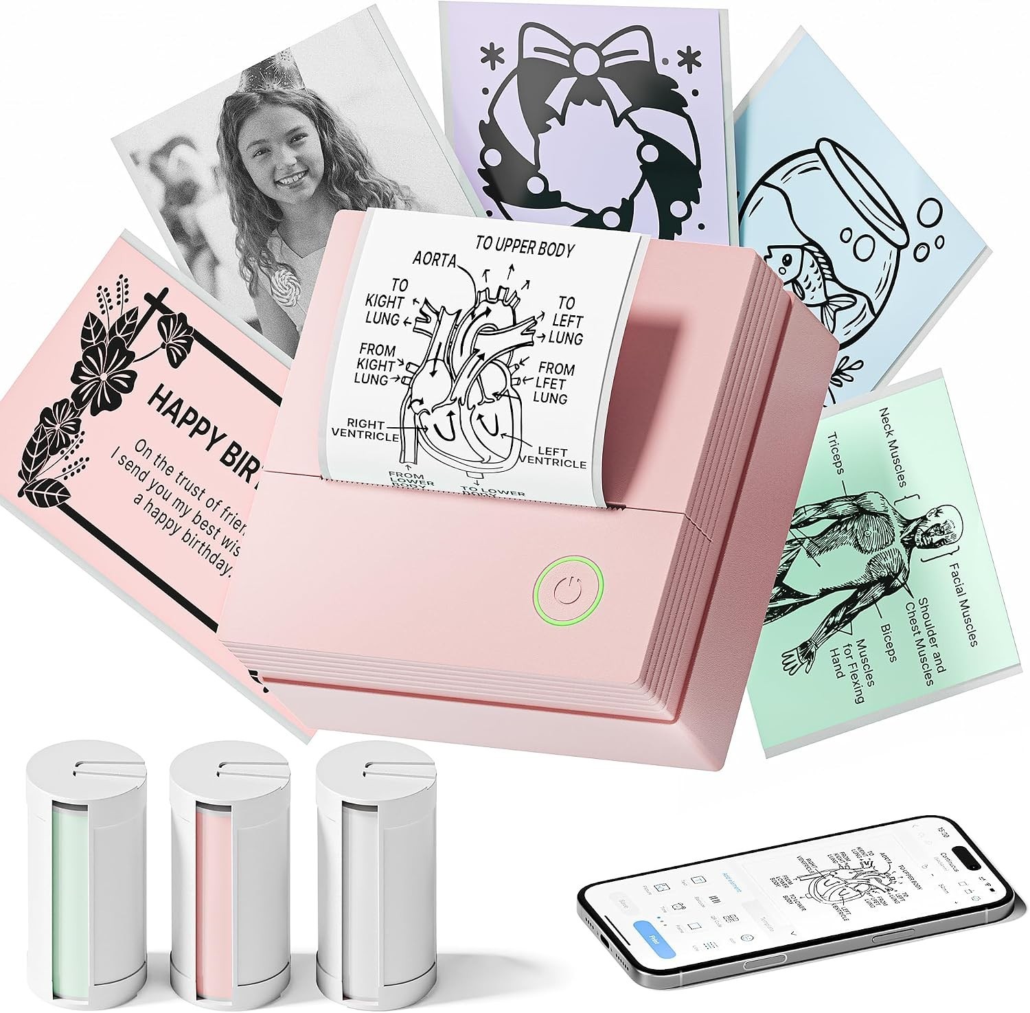 Sticker Printer, PM290 Mini Printer, Bluetooth Sticker Maker Machine with 3 Roll