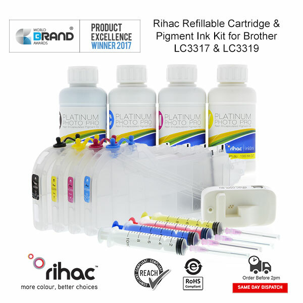 RIHAC Refillable Ink Kit for Brother LC-3317 & LC-3319 Cartridge Printers MFC-J