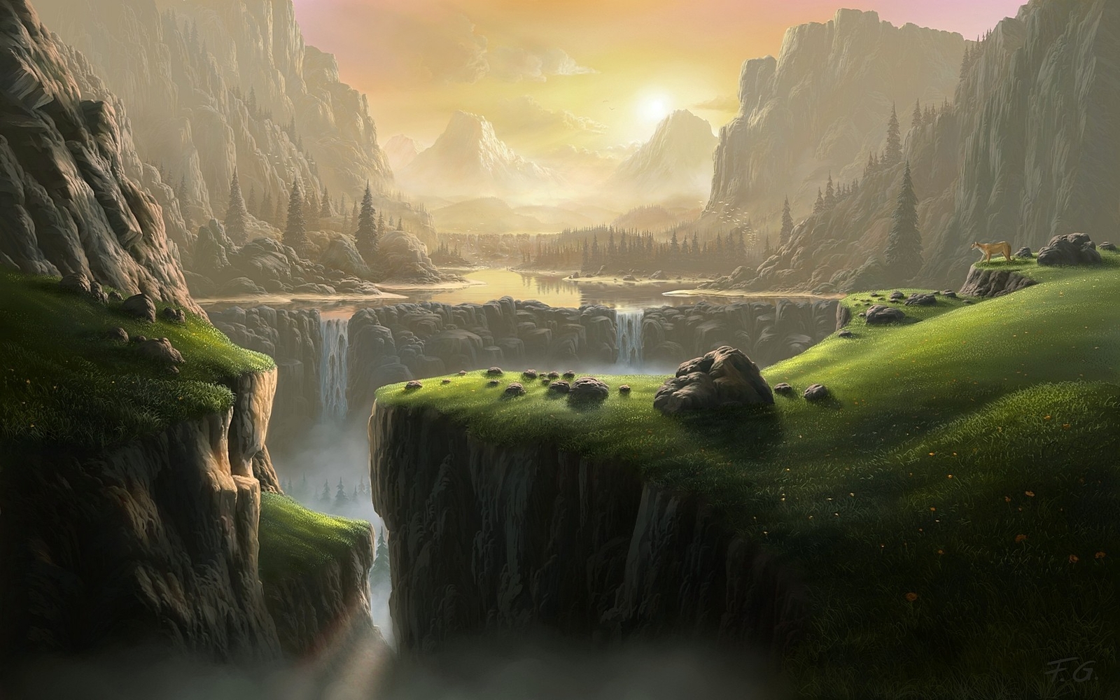 Landscape waterfall fantasy art river Custom Gaming Mat Desk