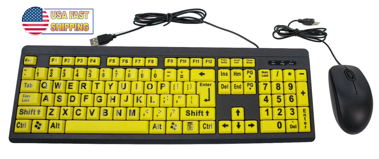Big Bright Easy See Keyboard Yellow Large Print Letter Keys - Visual Impaired 