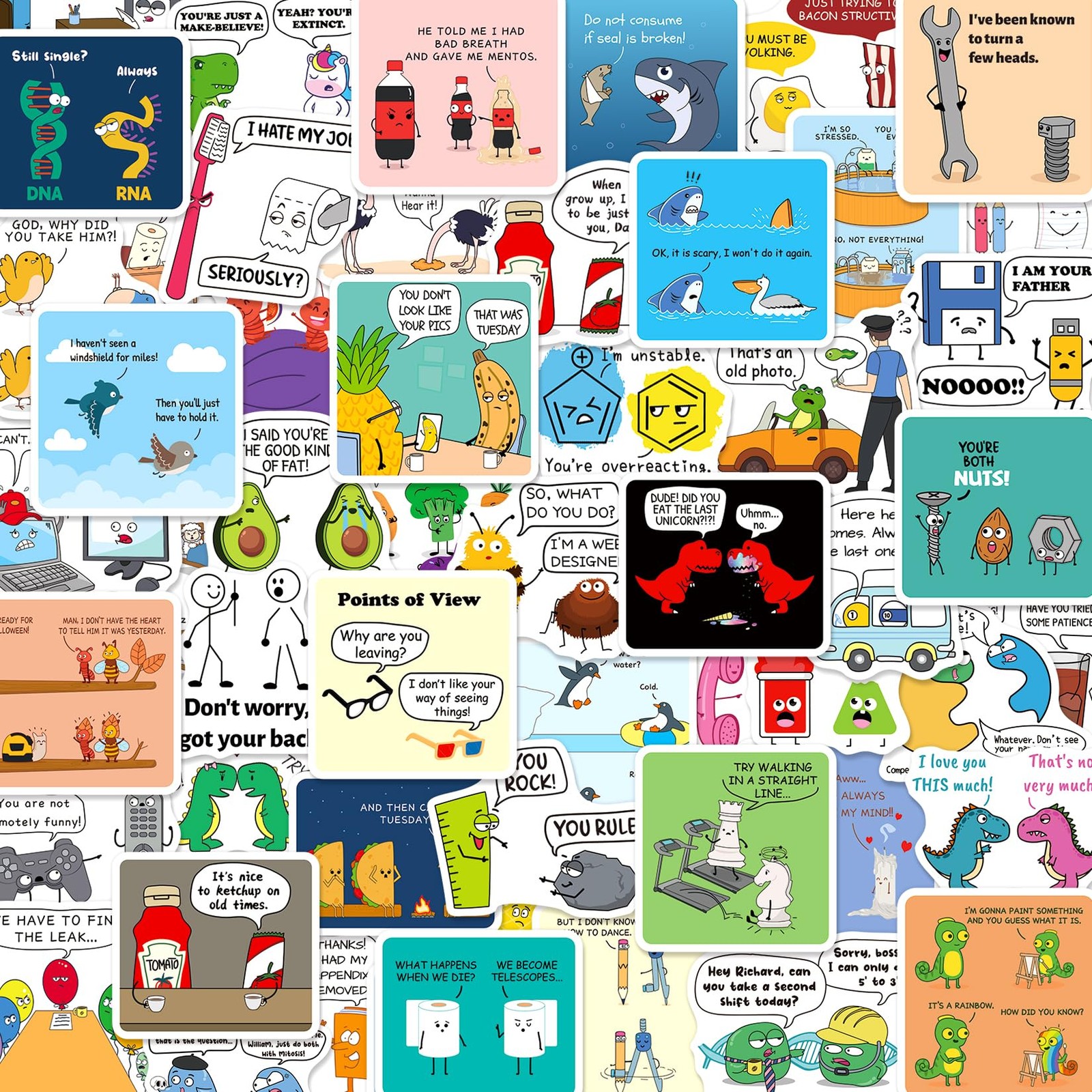200PCS Funny Stickers, Dad Joke Meme Vinyl Stickers for Kids Teens Colorful