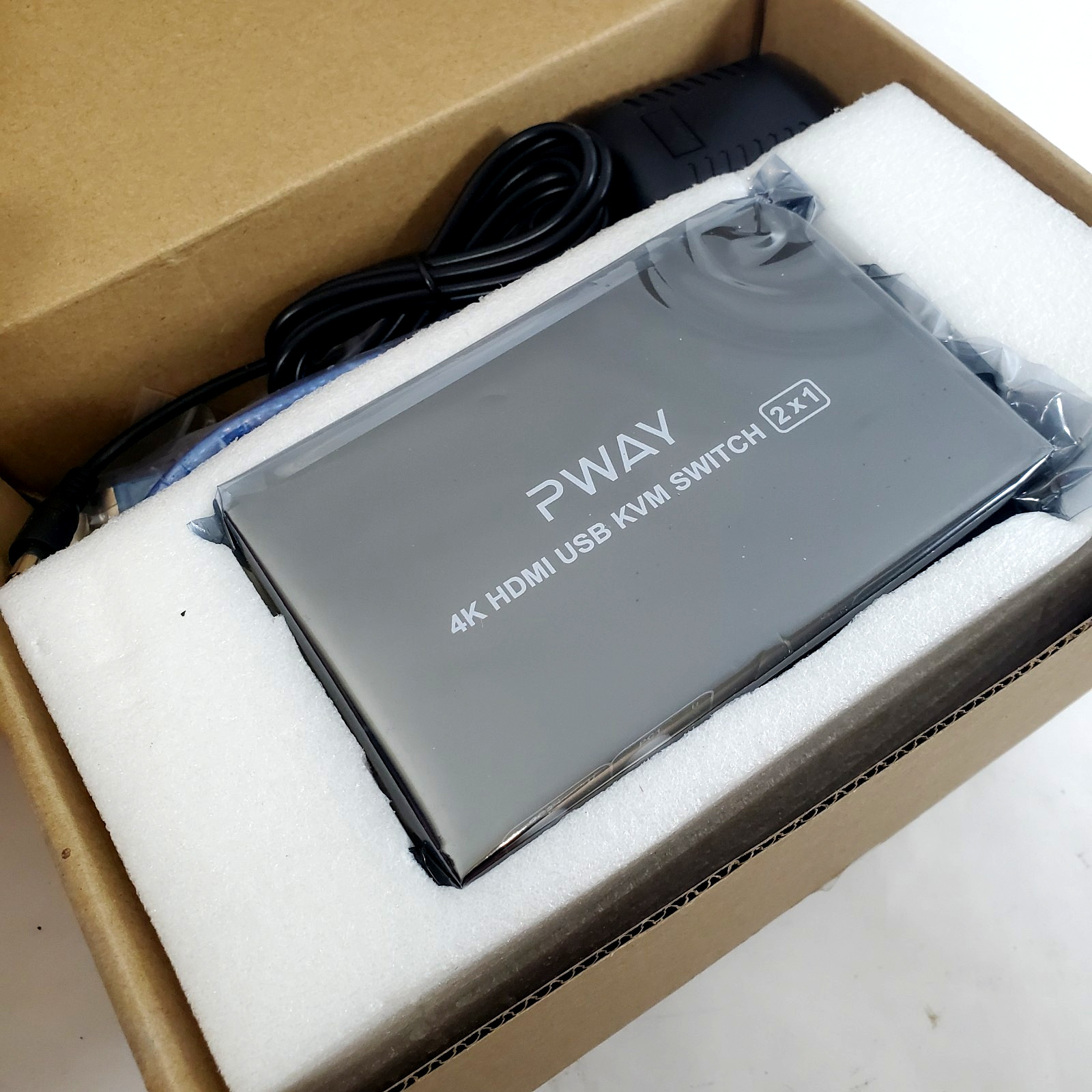 PWAY 4K HDMI USB KVM Switch 2x1 with Cables & Power Adapter – Dual PC Control