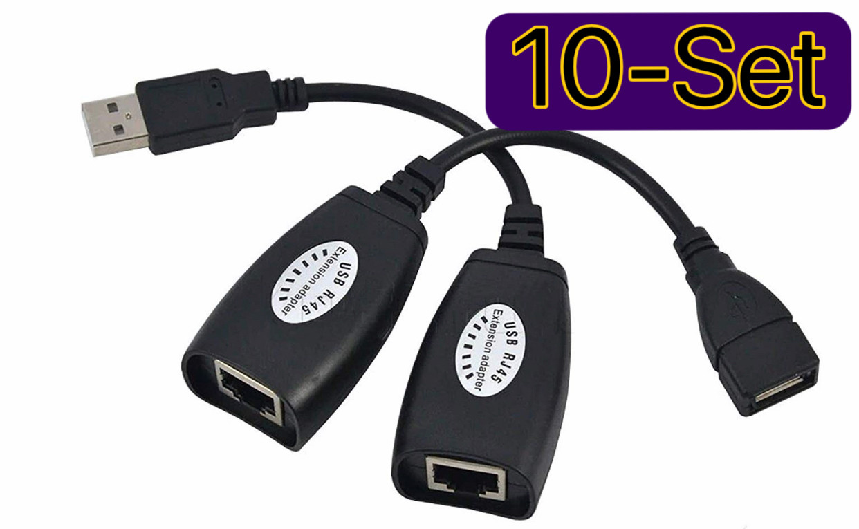 10 Pairs USB Extension Ethernet RJ45 Cat5e/6 CableAdapter Extender Over Repeater