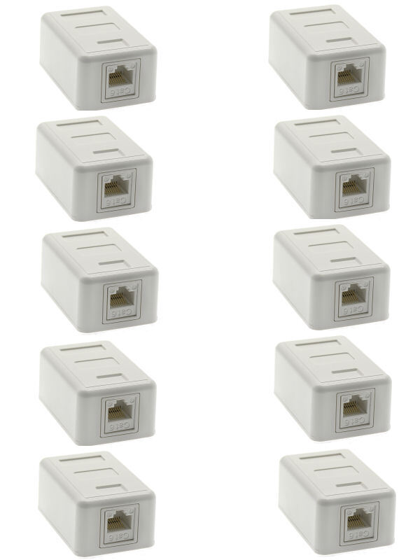10x 1 Port CAT6 RJ45 Network Ethernet Wall Surface Mount Box Keystone Jack Pack