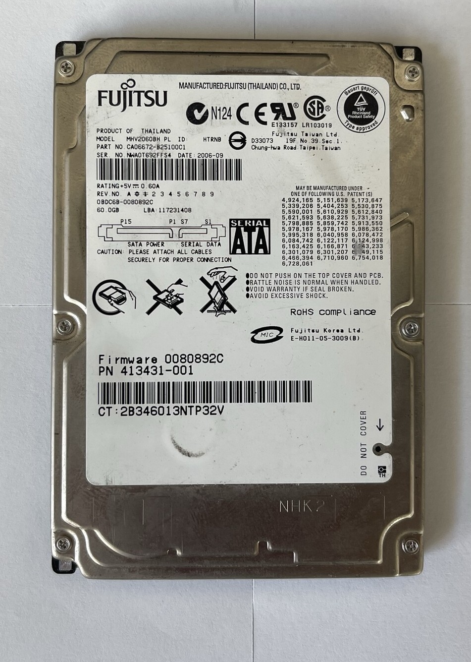 Fujitsu MHV2060BH 2.5" 60gb 5400rpm SATA HDD HP Elitebook 840 G3 HD