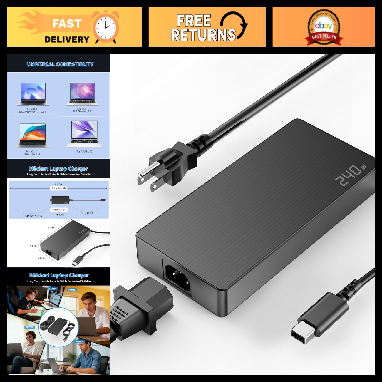 240W 200W Laptop Charger for ASUS ROG Zephyrus & TUF Gaming - Compatible Models