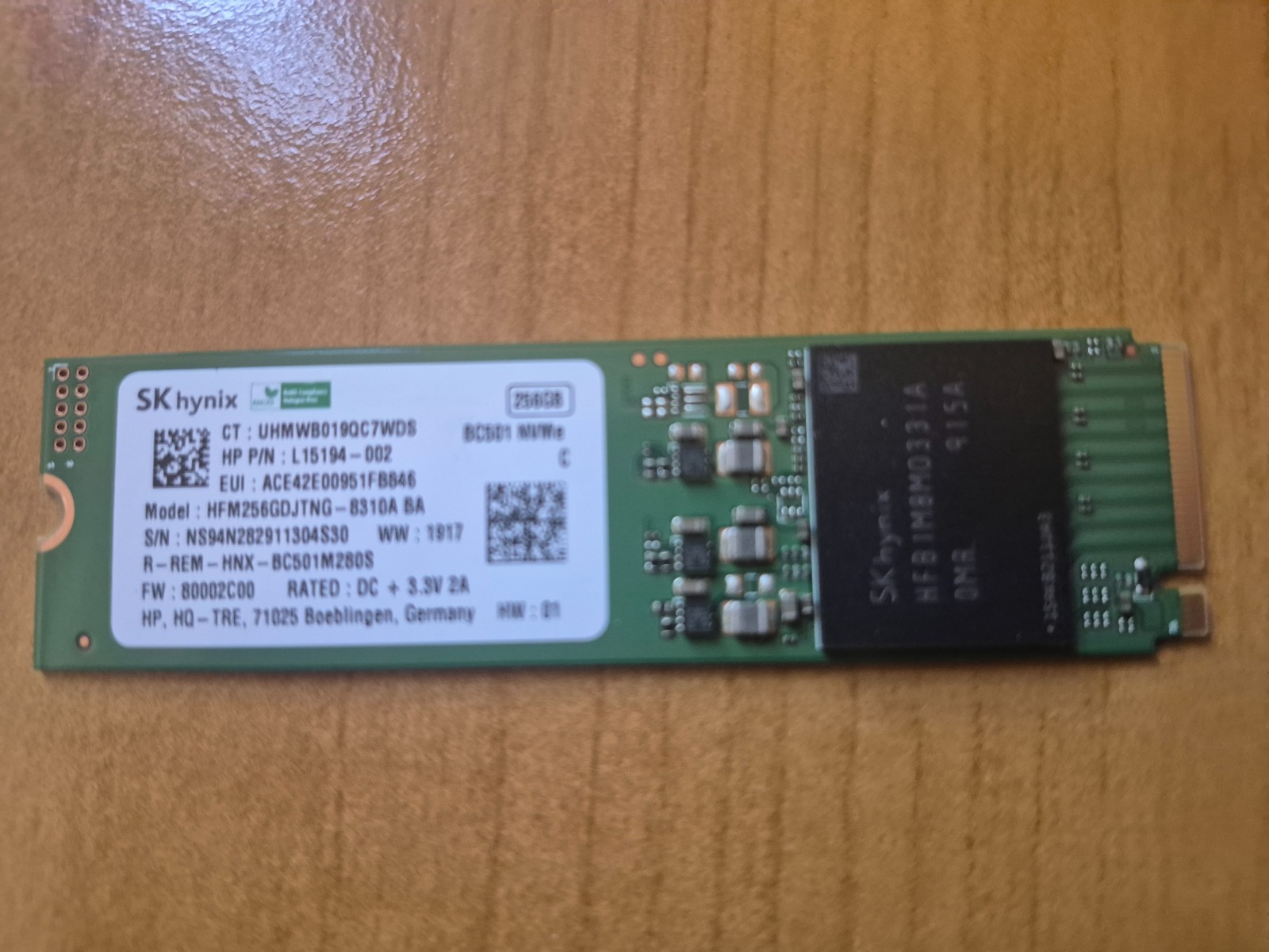 SK Hynix BC501 256GB NVMe SSD Solid State Drive HFM256GDJTNG-8310A BA