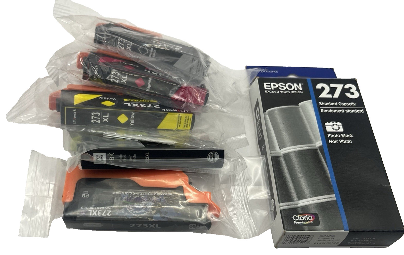 Lot of 6 273XL Ink Cartridges for Epson 4 x Photo Black, 1 x Magenta, 1 x Yellow
