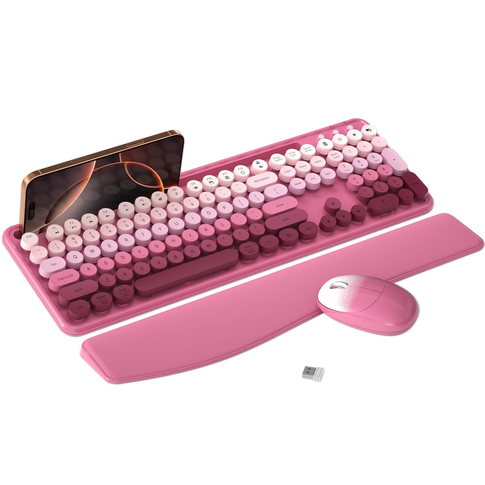 Colorful Wireless Computer Keyboard and Mouse Combo with Phone Holder, Wrist ...
