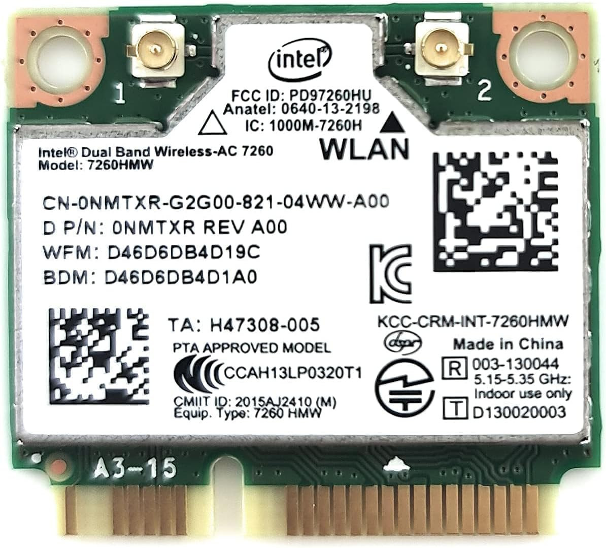Intel Dual Band Wireless-Ac 7260 Network Adapter (7260.HMWWB.R)