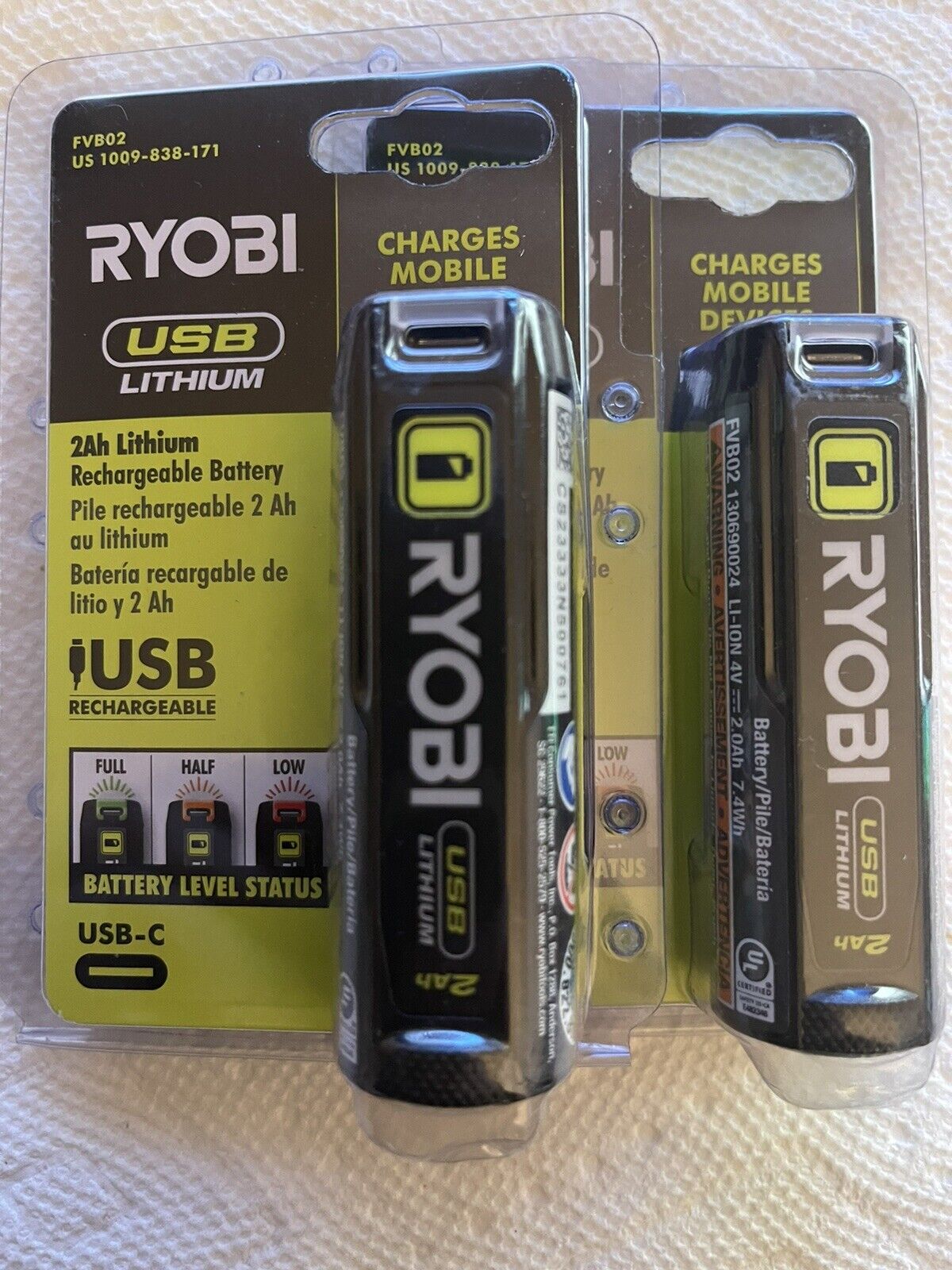 Ryobi 2Ah Lithium Rechargeable Battery 2-Pack FVB02 New
