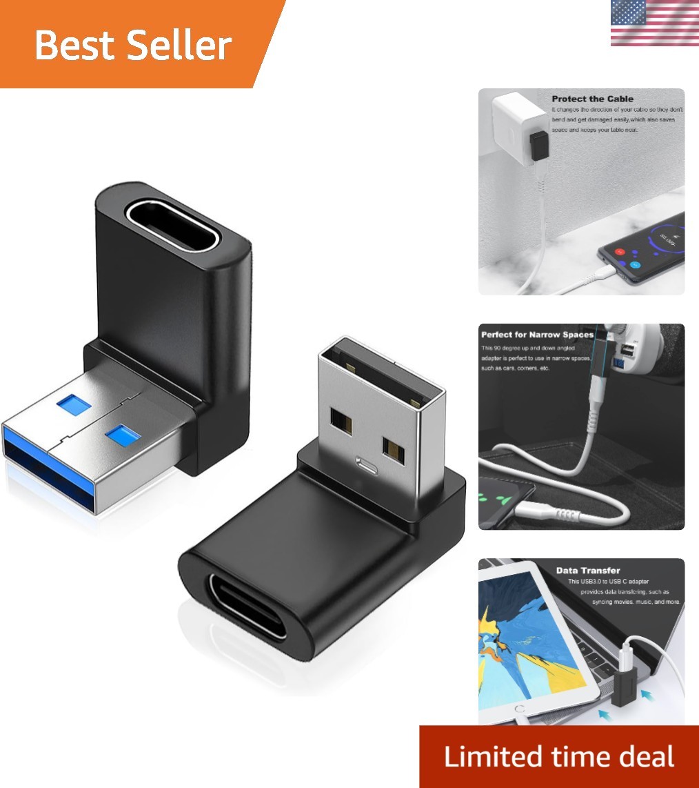 Versatile 2 Pack Right Angle USB A to USB C Adapters - Charge & Connect Anywhere