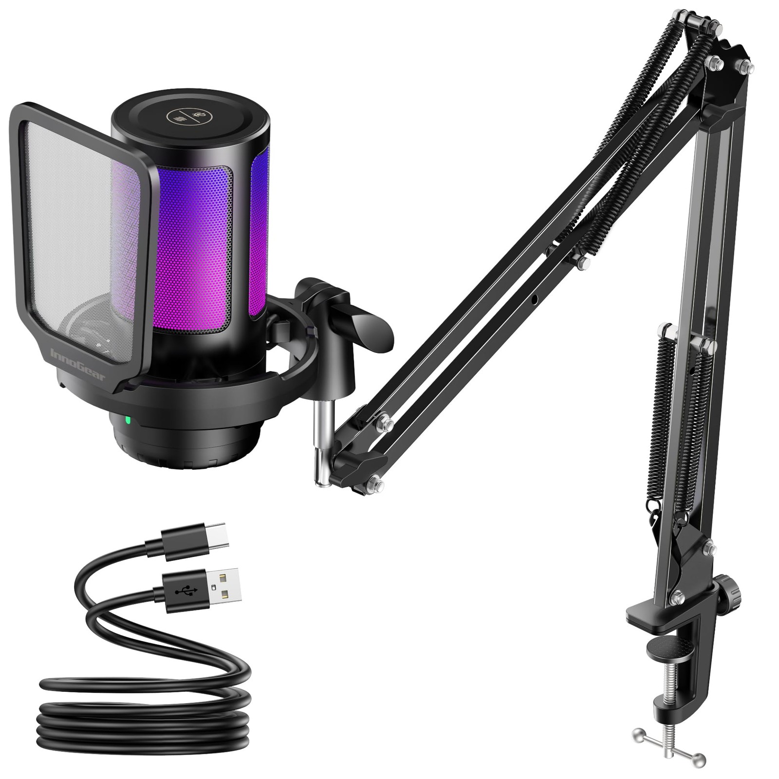 InnoGear Gaming Mic USB Computer Microphone for PC Boom Arm Stand, Black