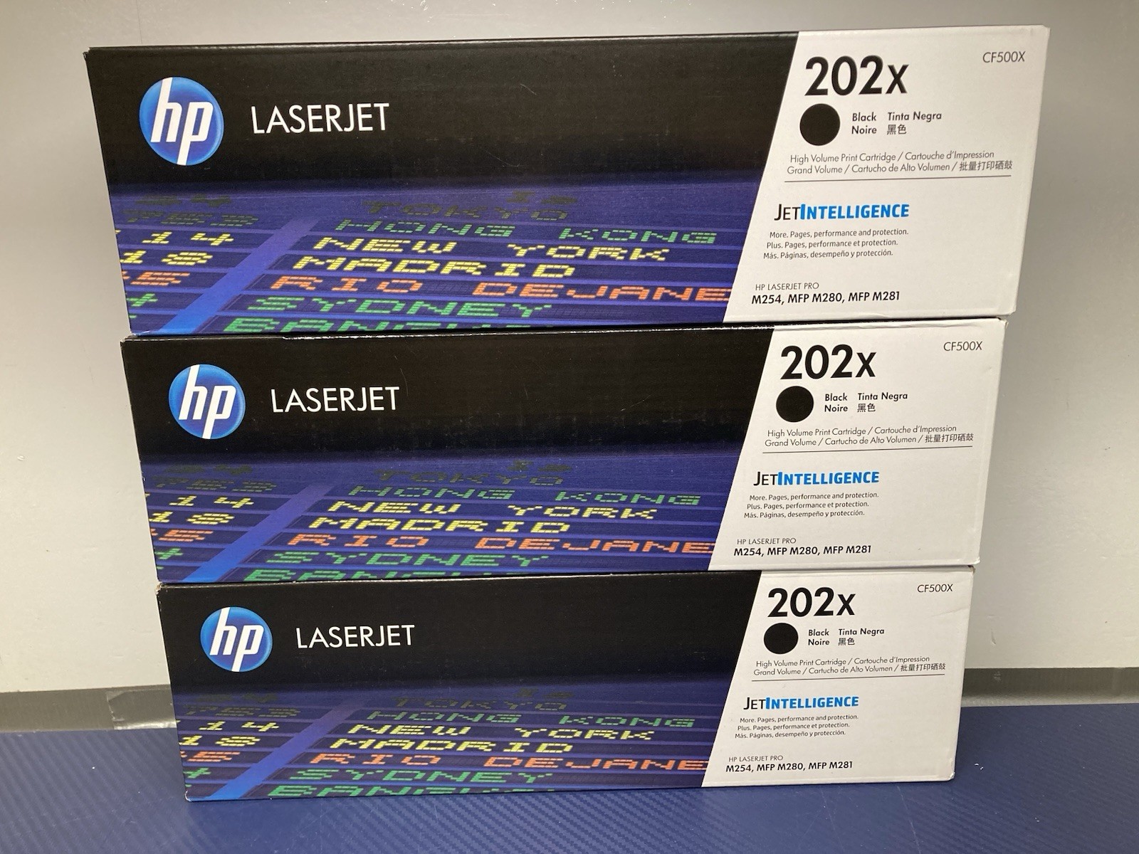 Lot of 3 Genuine HP 202X CF500X Black High Yield Toner Cartridges NEW