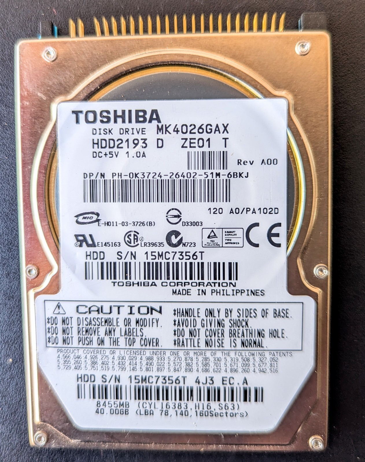 Toshiba 40GB UDMA/100 5400RPM 16MB 9.5mm Notebook Hard Disk Drive