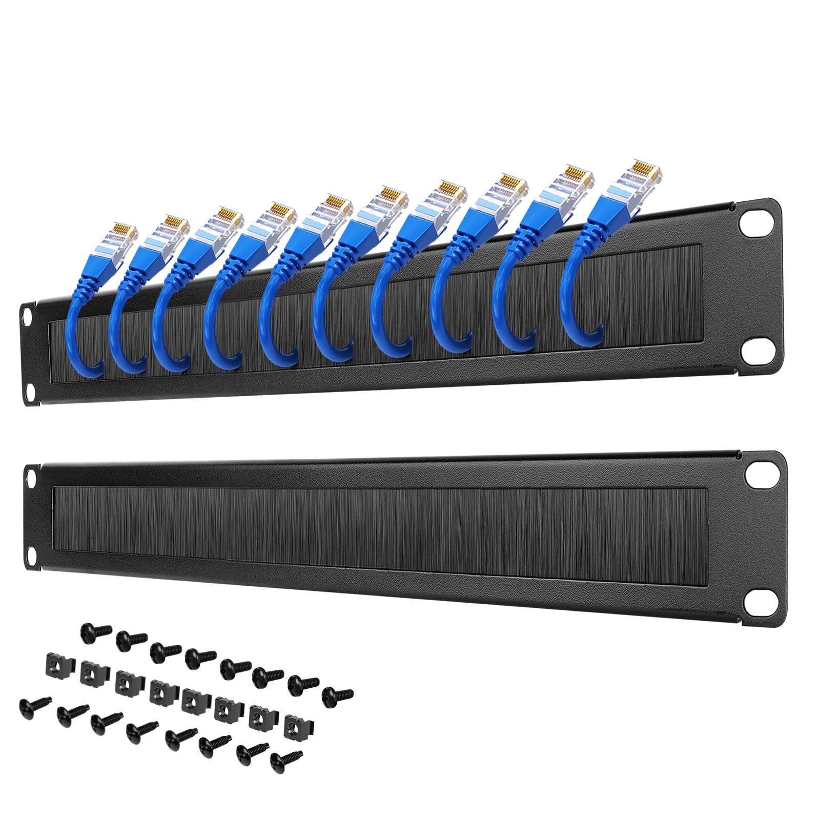 Tecmojo 1U Rack Mount Cable Management Panel with Brush,Rack Brush Panel for ...