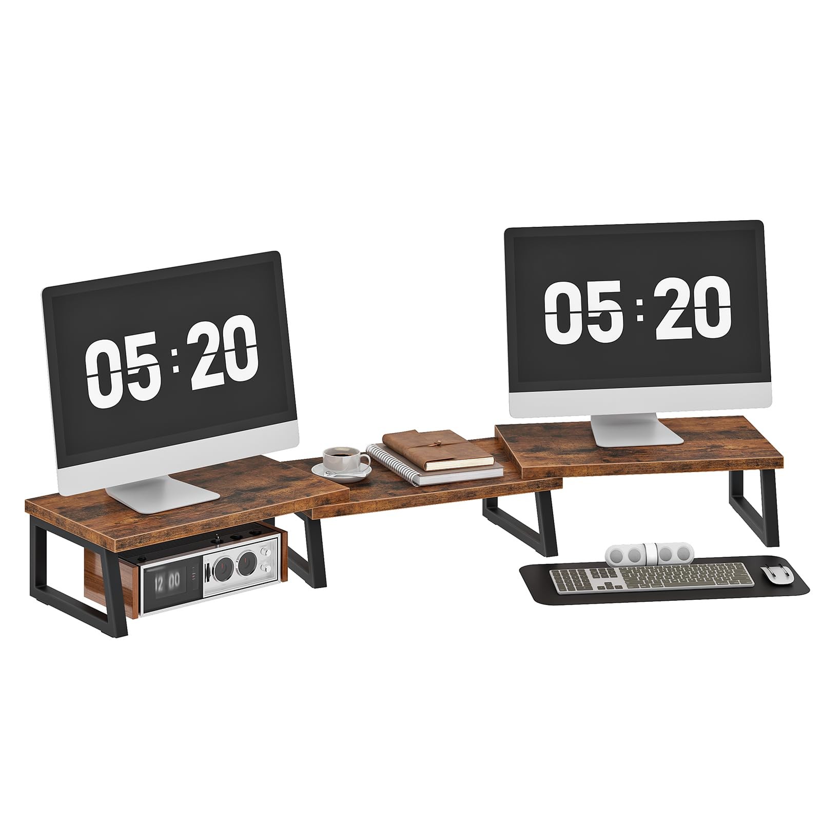 HOOBRO Dual Monitor Stand Riser, 31.5-42.9”L x 9.4”W x 5.1”H, Rustic Brown