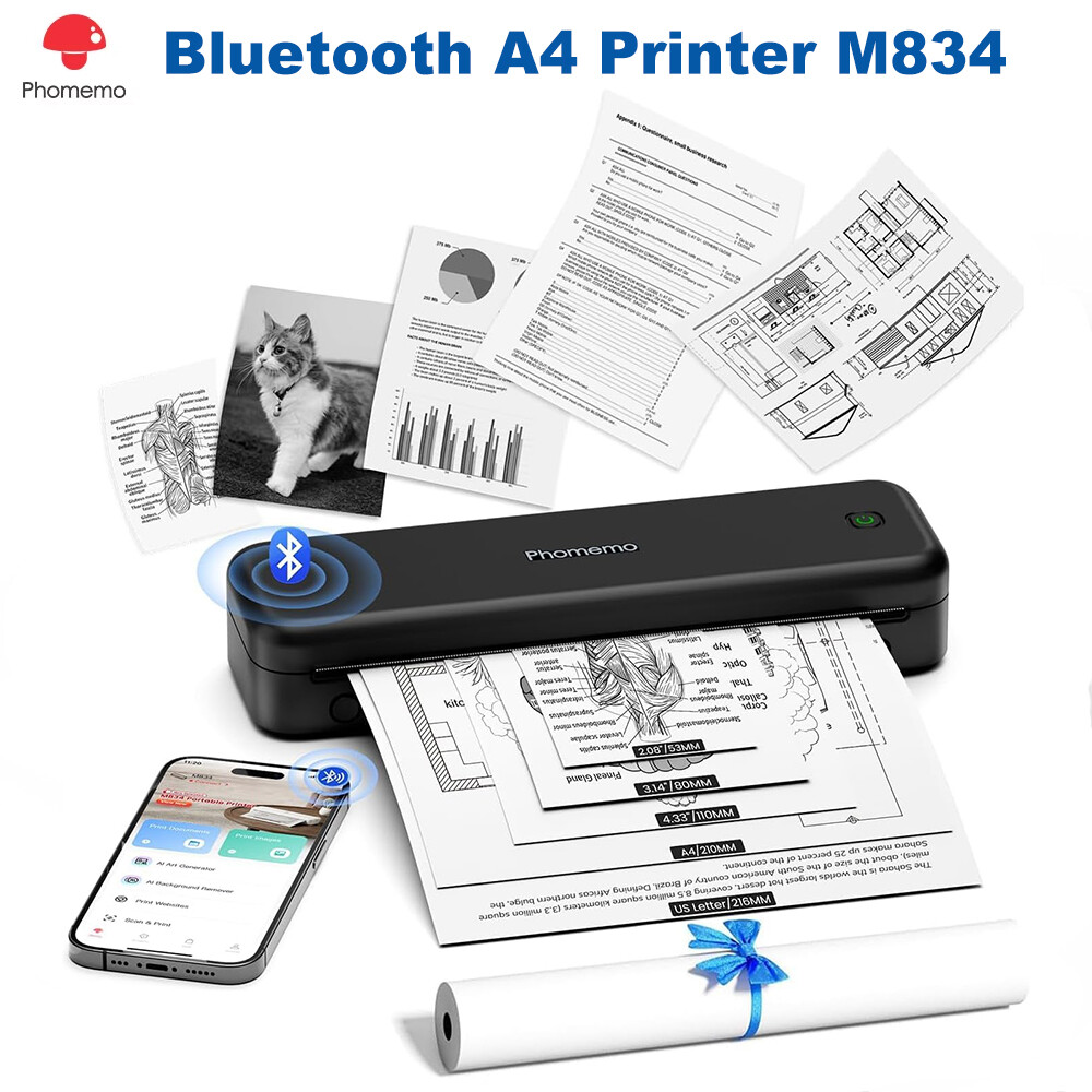 Upgraded M834 Portable Thermal Travel Printer Wireless For iOS Android&PC lot