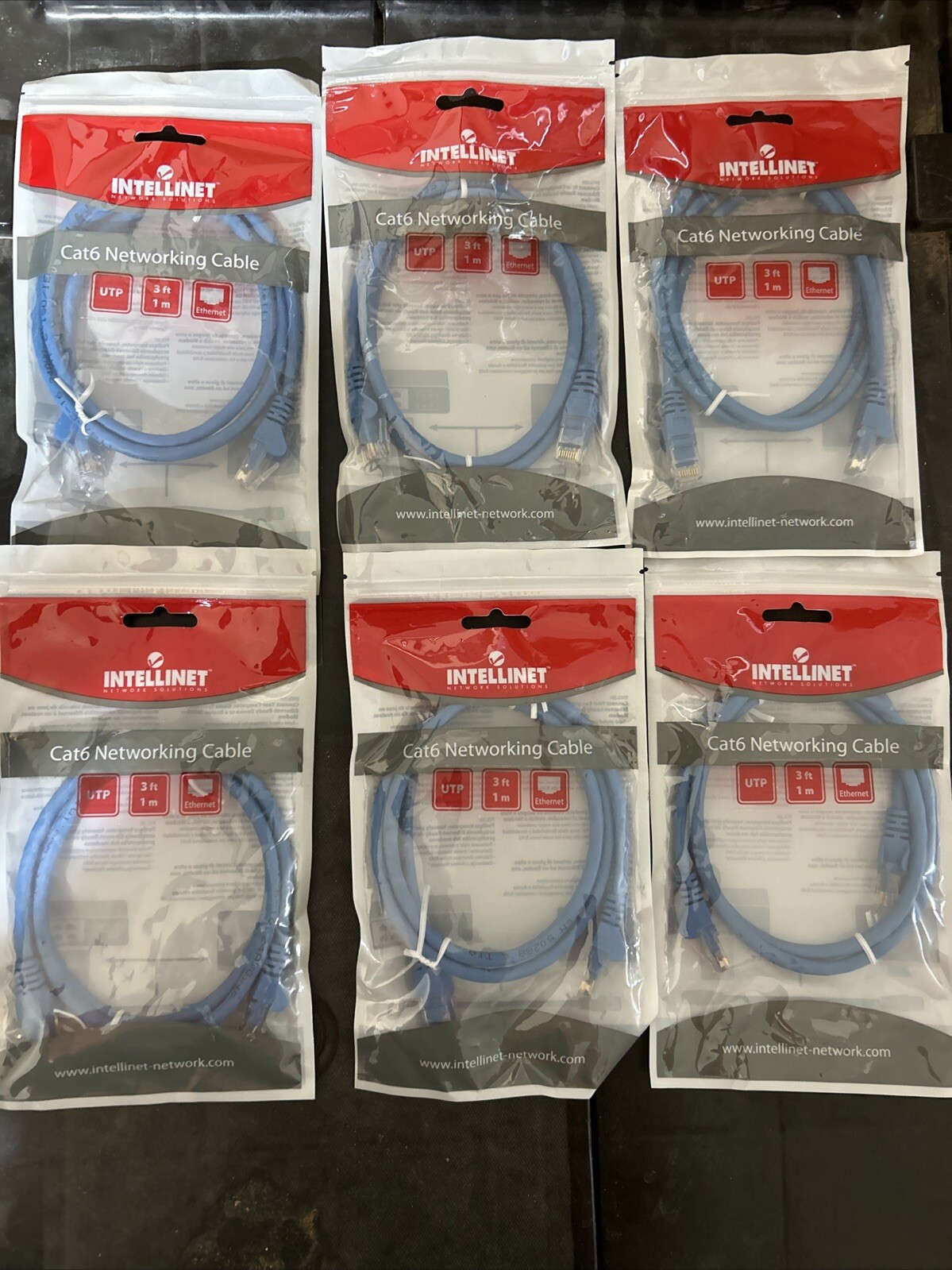 6 Pack Of Cables Intellinet 342582 3ft Blue Cat6 Snagless Patch Cable-Free Ship