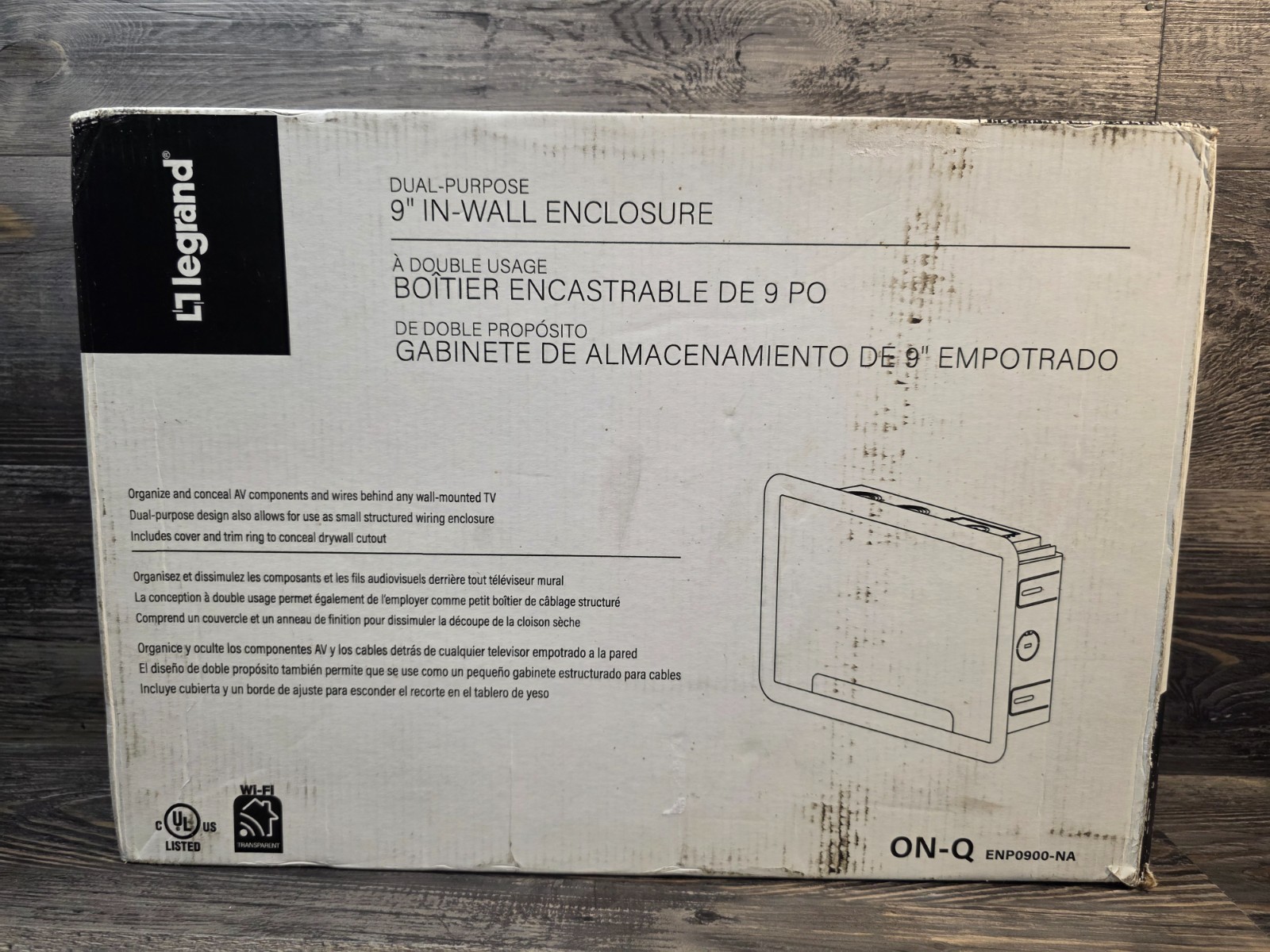 Legrand In-Wall Media Box, Recessed Storage Box, 9 Inch,  ENP0900-NA