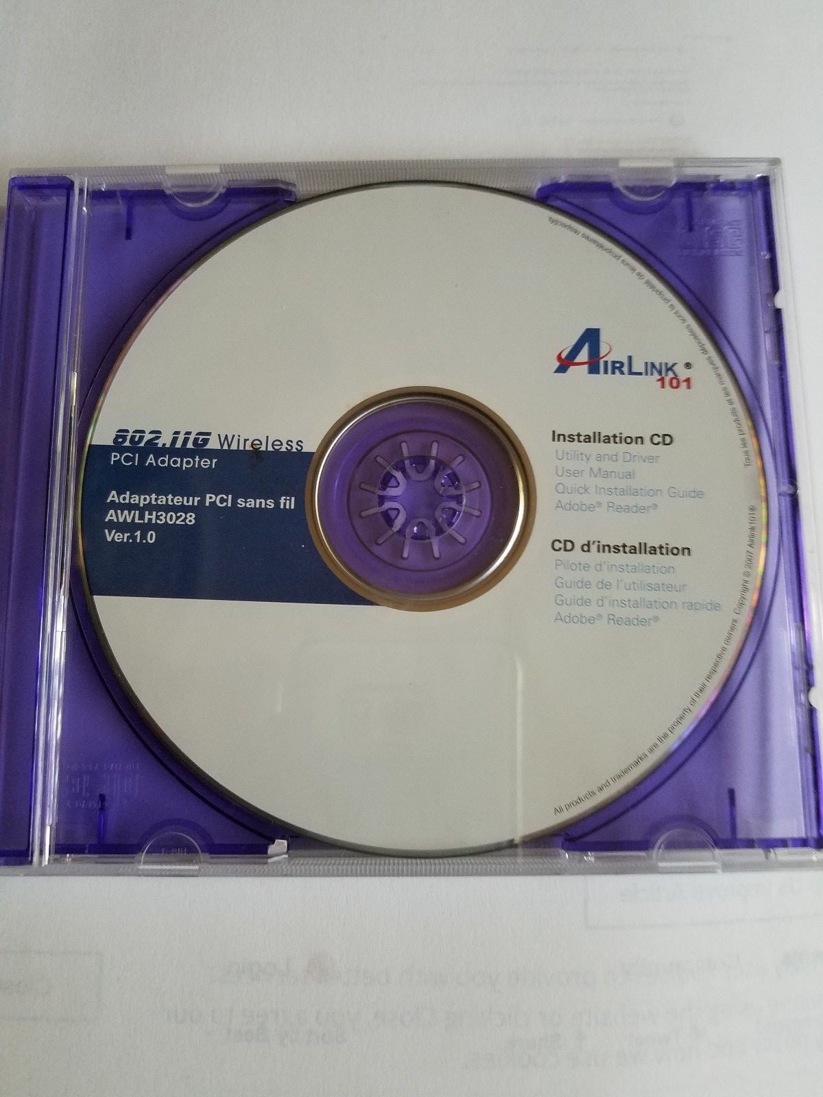 Airlink 101 8-Port 1000Base-802.11g wireless pci adapter installation  CD