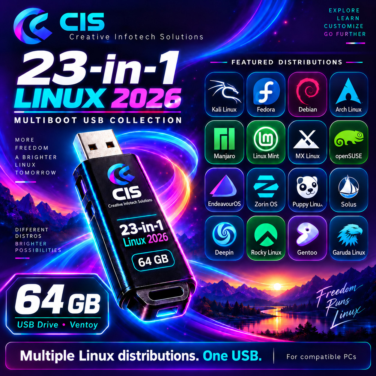 🔥 23 Linux OS, Multiboot USB, Mint Ubuntu Zorin Tails Qubes Kali Haiku Void Nix