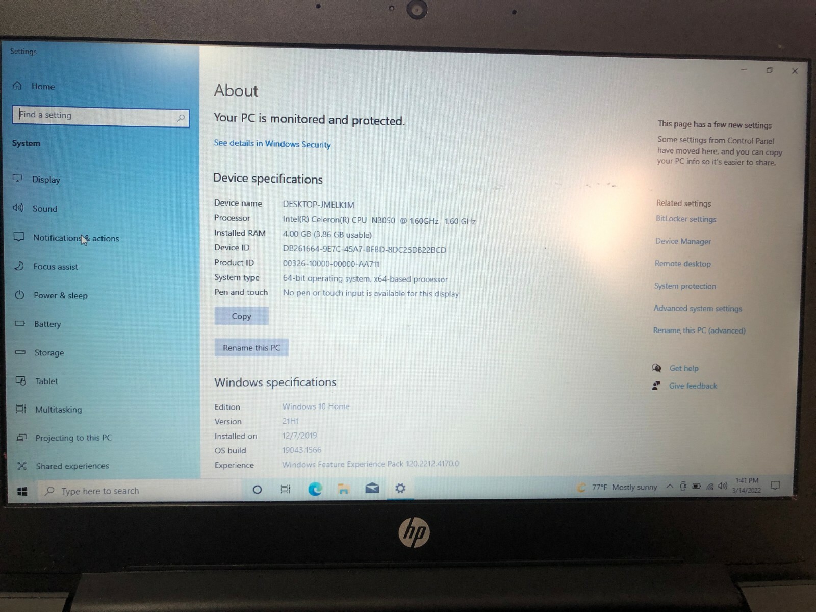 HP Stream 11 Pro G2 11.6" Intel N3050 1.60GHz 4GB 64GB Win 10 Home