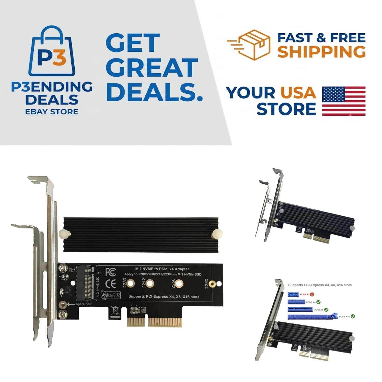 Efficient M.2 NVMe PCIe Adapter - 64Gbps Bandwidth with Heatsink for Gaming/Work