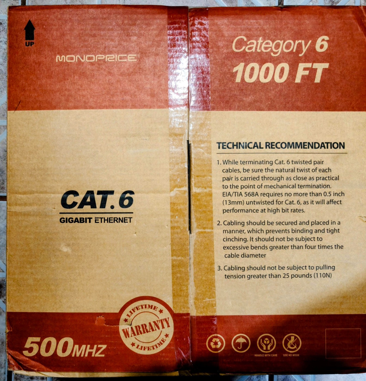 Monoprice Cat6 Ethernet Bulk Cable 1000ft UTP 23AWG Solid Bare Copper CMR White
