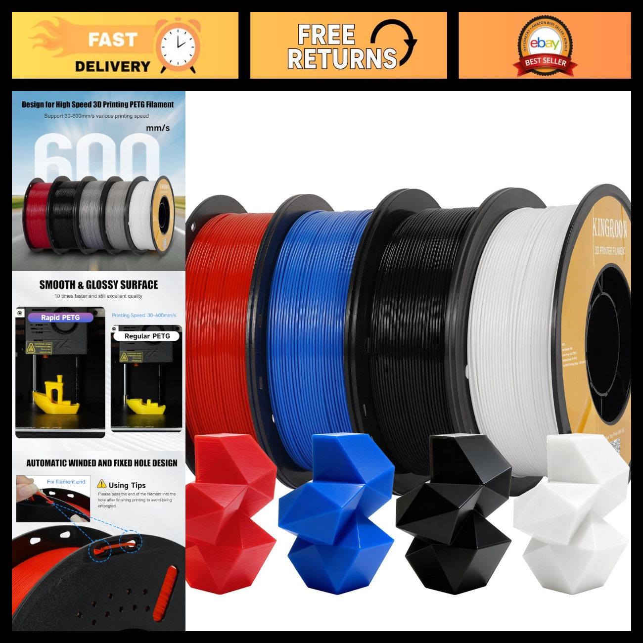 High-Speed 1.75mm PETG Printer Filament - Rapid Hyper Printing, 4kg Spool, Accur