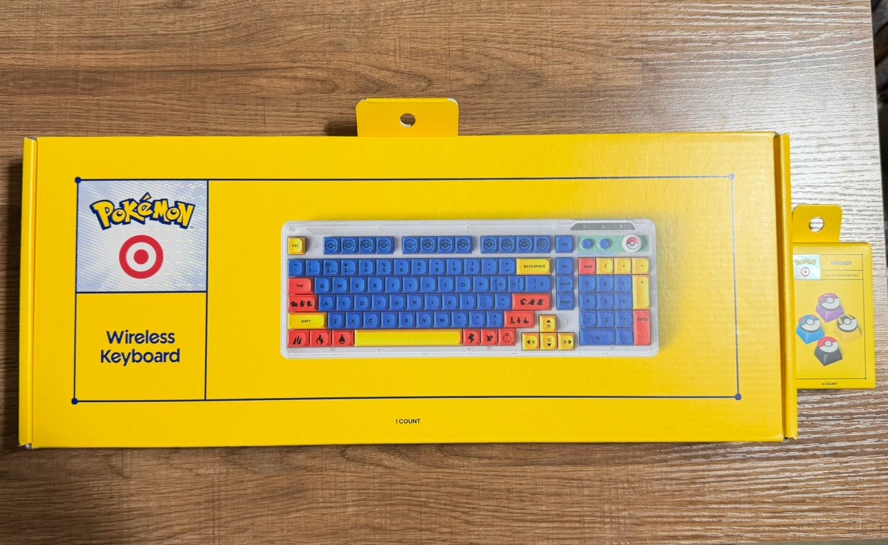 Pokemon x Target 30th Anniversary Wireless Keyboard + 4 Pc Keycaps Set NEW