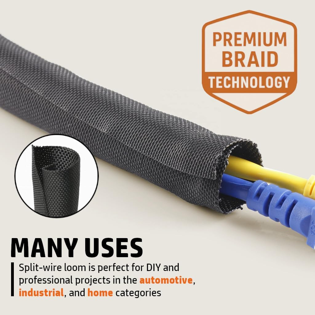 Woven Mesh Split-Sleeve Wire Loom for High-Temperature Automotive Harness and...