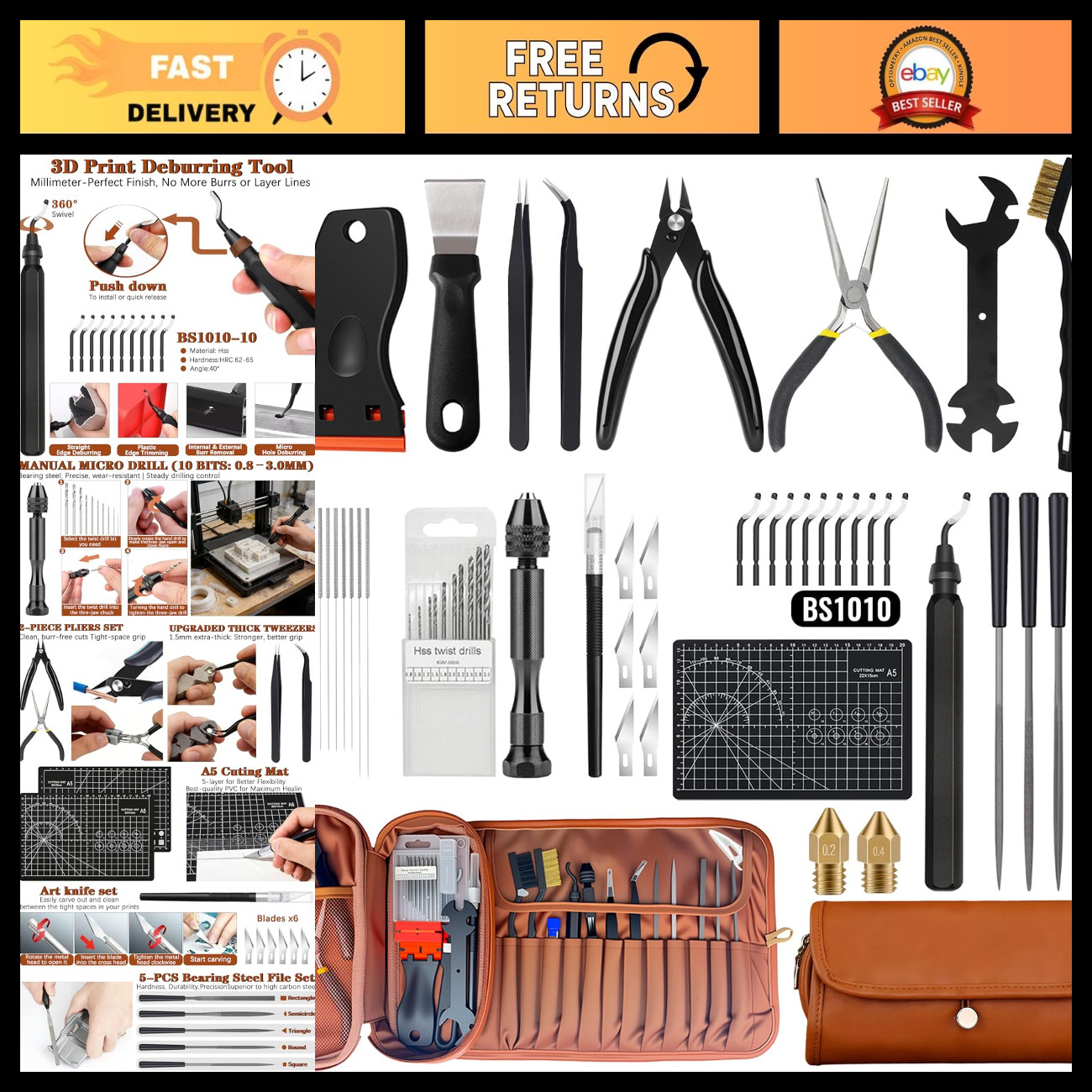 66Pcs 3D Printer Tool Kit with Storage Case - FDM/SLA Accessories, Scrapers, Fil
