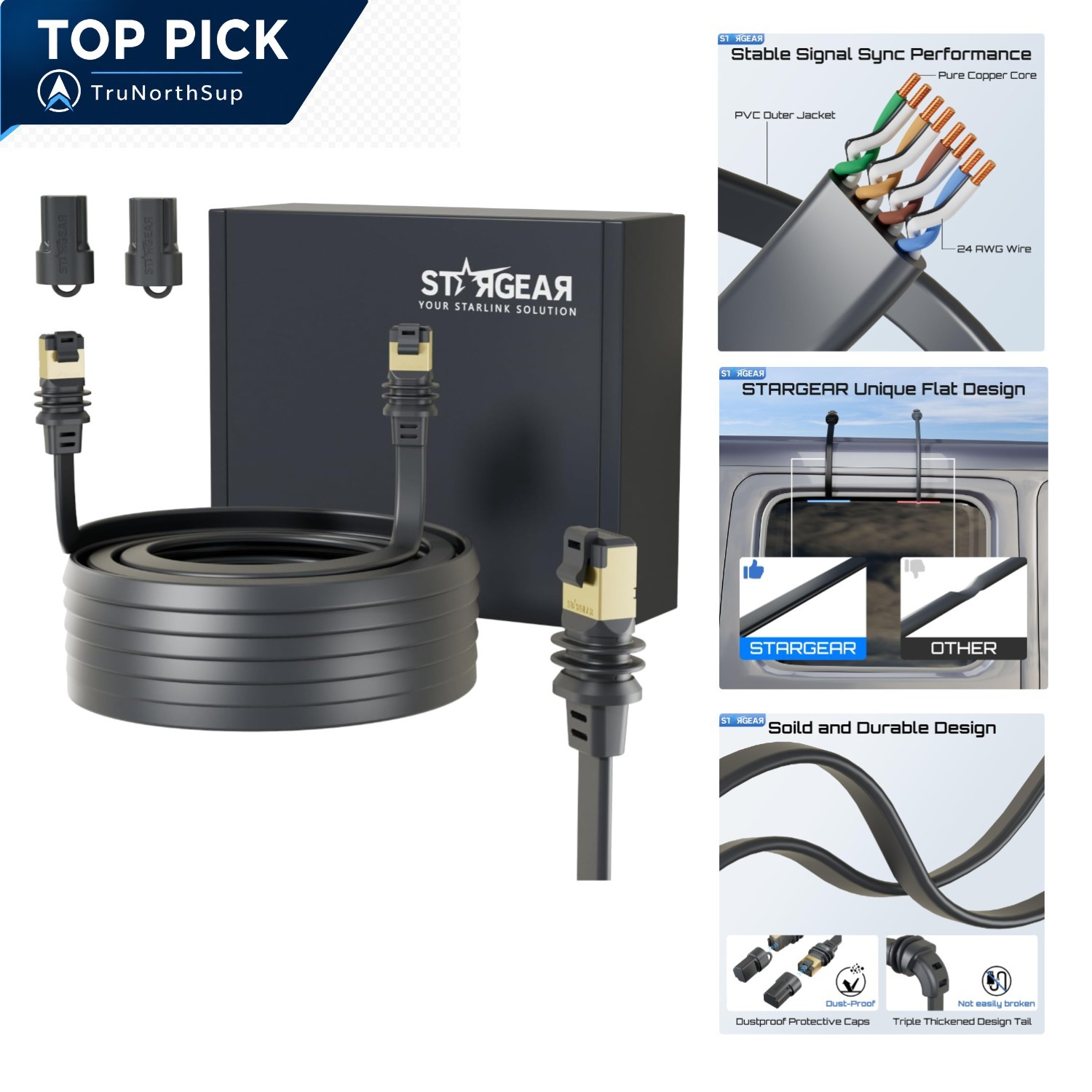 Starlink Gen 3 Mini Ethernet Cable 32.8ft Flat Coaxial RJ45 Indoor Outdoor