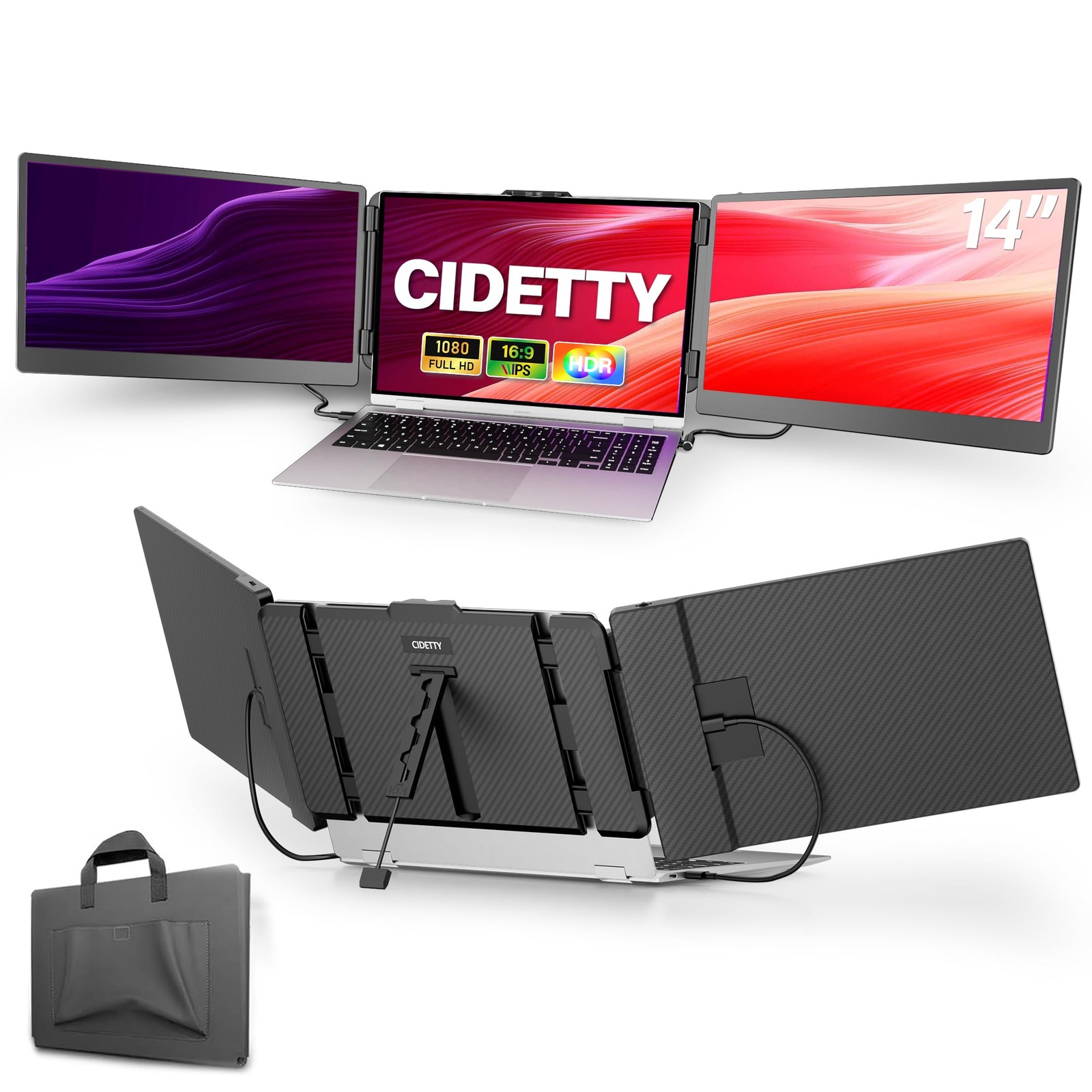 CIDETTY Laptop Screen Extender, 14'' FHD 1080P IPS UltraThin Dual/Triple Moni...