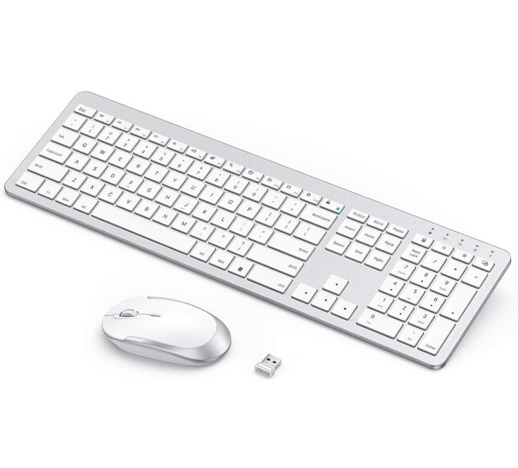 Seenda Rechargeable Wireless Keyboard Mouse Combo, White & Silver, Model: SK38