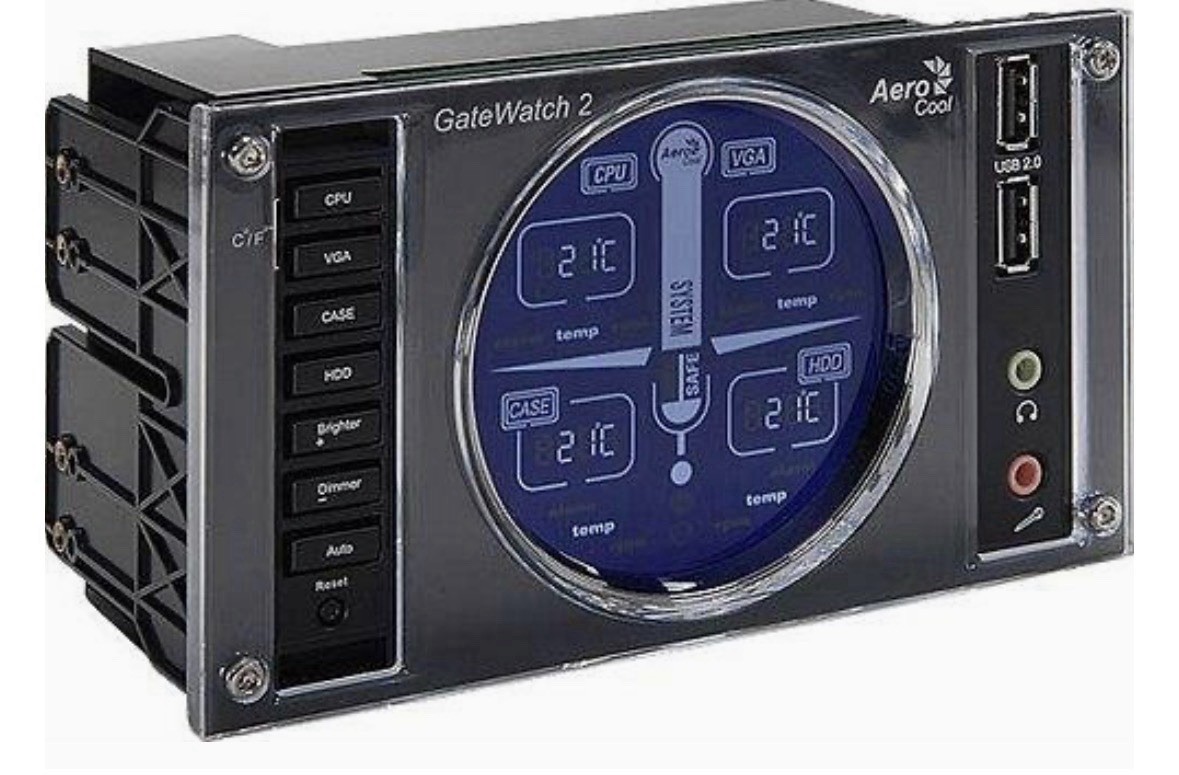 AeroCool GateWatch 2 5.25in Drive Bay Fan Controller Front Panel USB Audio Black