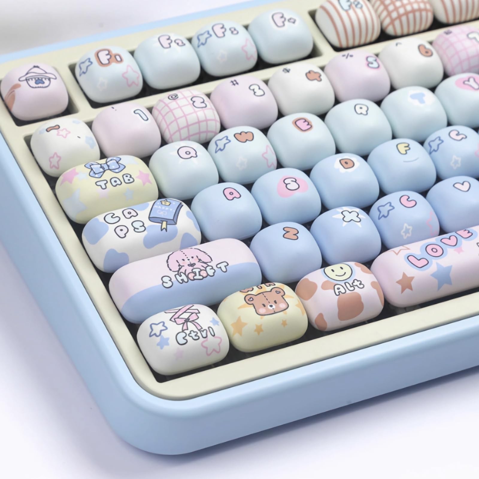 PBT Cute Keycaps Blue MOG Profile Rounded Custom MX Cherry 139 Keys Set