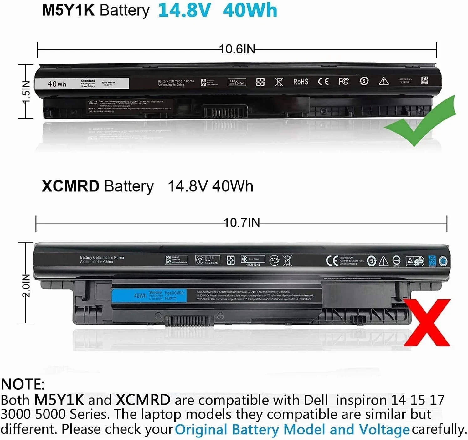 M5Y1K Laptop Battery 40Wh For Dell Inspiron 3451 5451 5551 5555 5558 5559 14.8V