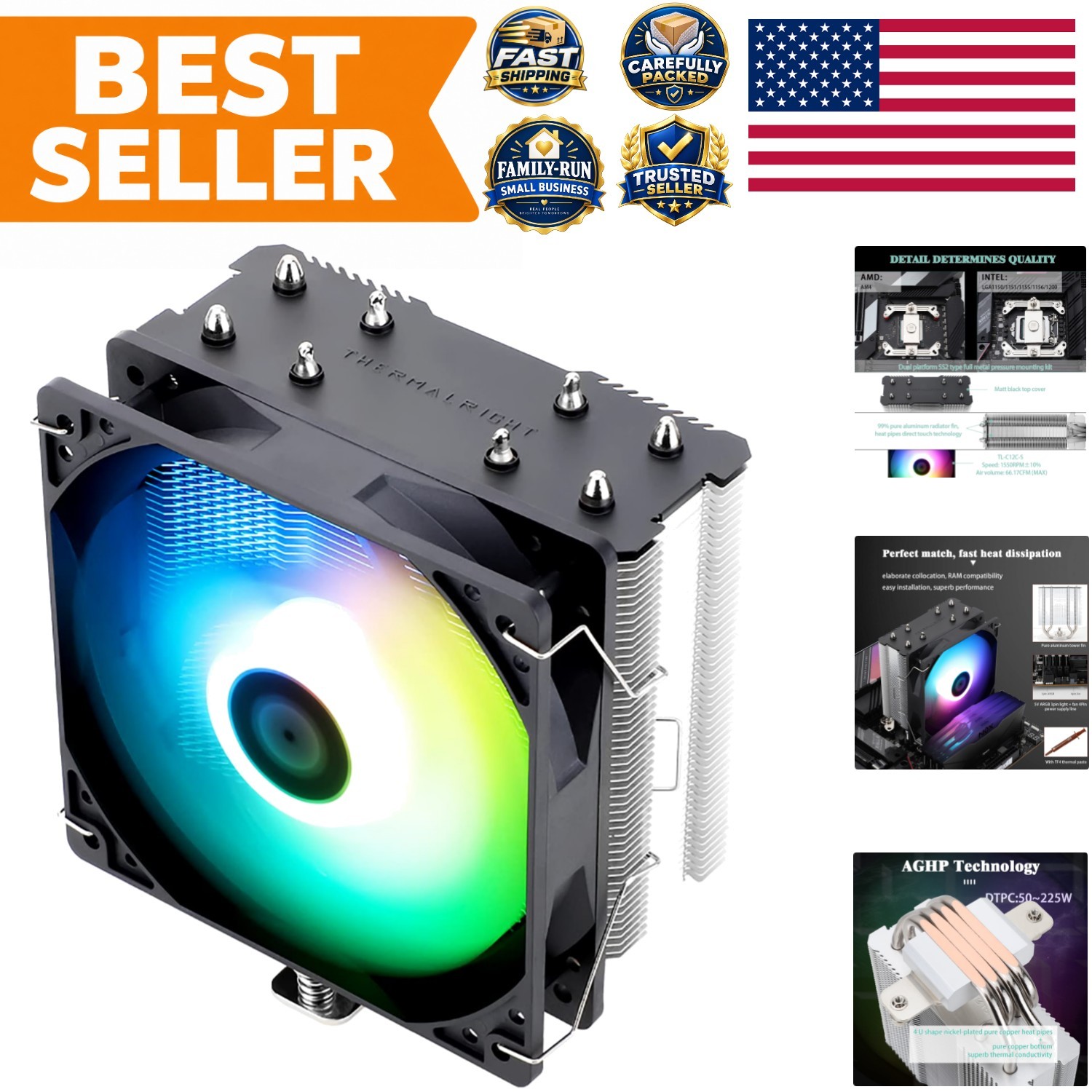 Assassin X120 Refined SE ARGB CPU Air Cooler, 4 Heat pipes, TL-C12C-S PWM Fan...