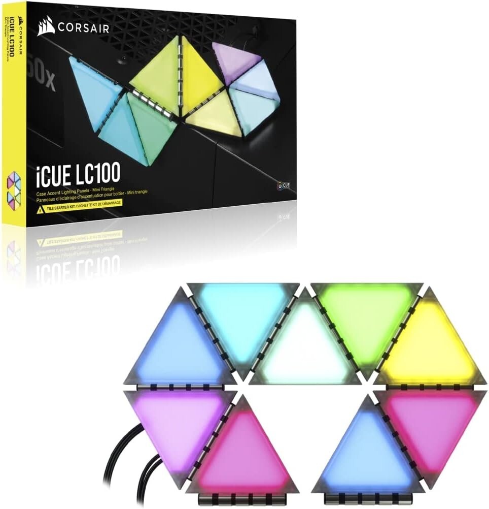 CORSAIR iCUE LC100 Case Accent Lighting Panels Mini Triangle 9x Tile Starter Kit