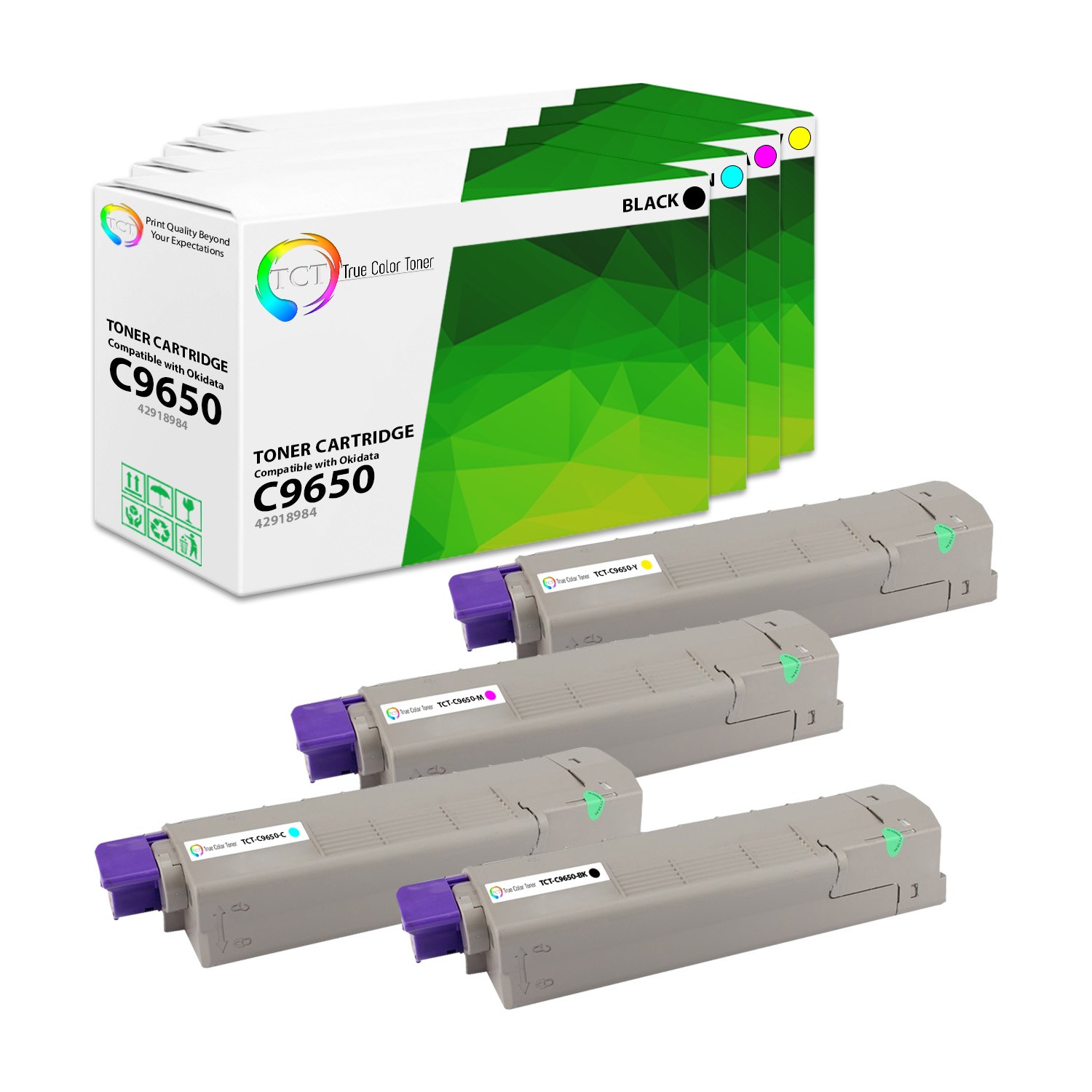 4Pk TCT Premium C9650 BCMY for Okidata C9650 C9650DN Compatible Toner Cartridge