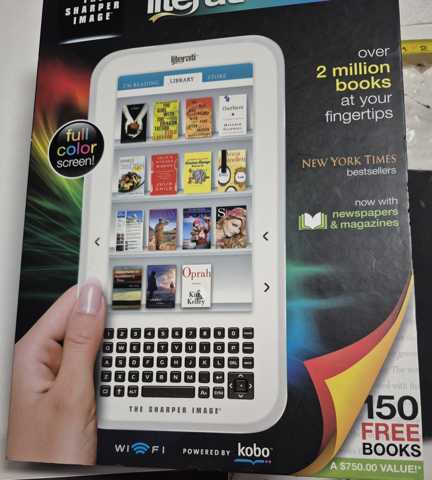 The Sharper Image Literati Wireless Reader Full Color Screen Powered By Kobo