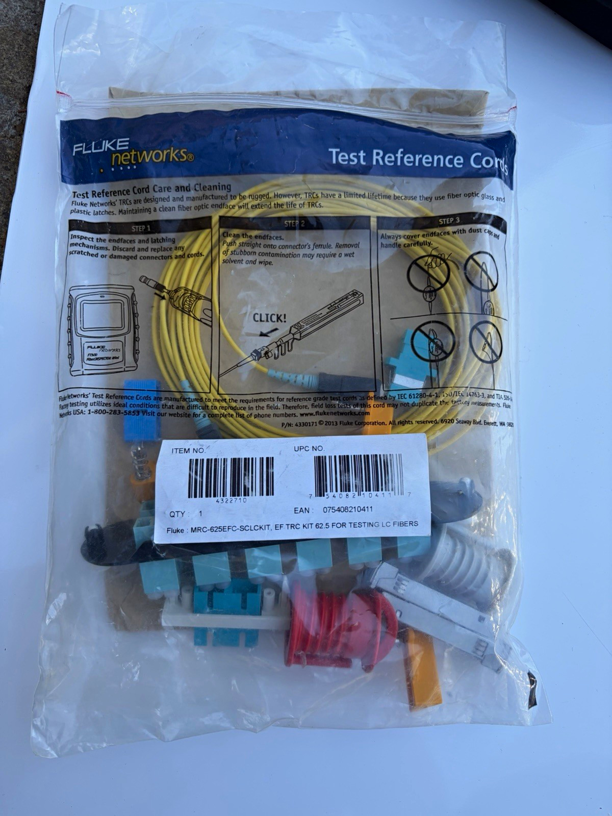 Fluke Networks 62.5ft LC-LC Multi-Mode Fiber Optic Cable Yellow Reference Kit