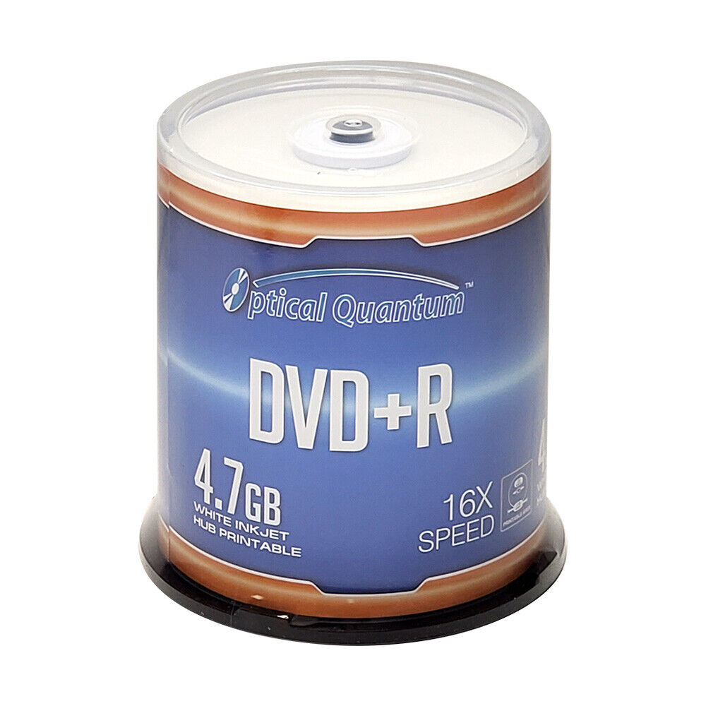 100 Optical Quantum 16X 4.7GB DVD+R White Inkjet Printable Disc OQDPR16WIPH-BX