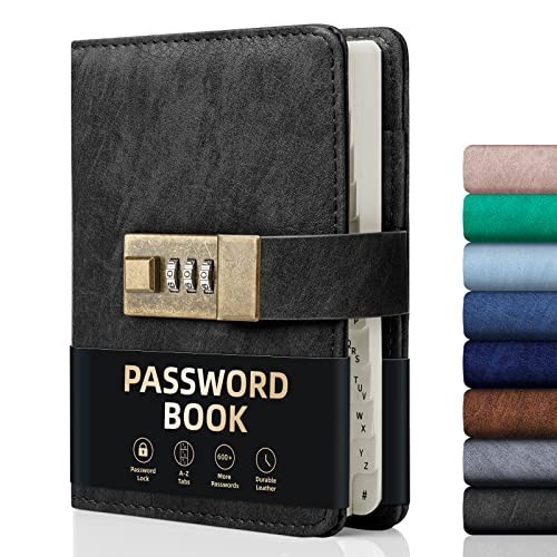 WEMATE Password Book with Lock Keeper Book for Seniors 4.33x6.18in Black