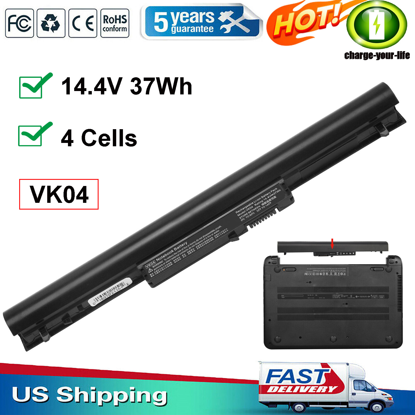 VK04 Battery For HP Pavilion TouchSmart 14 15 HSTNN-YB4D 694864-851 695192-001