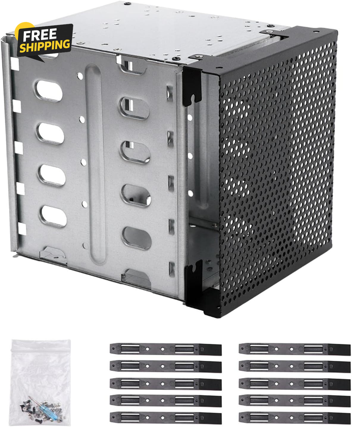 Hard Drive Cage 5.25" to 5X 3.5" HDD Tray SAS SATA Steel Mount with Fan Space
