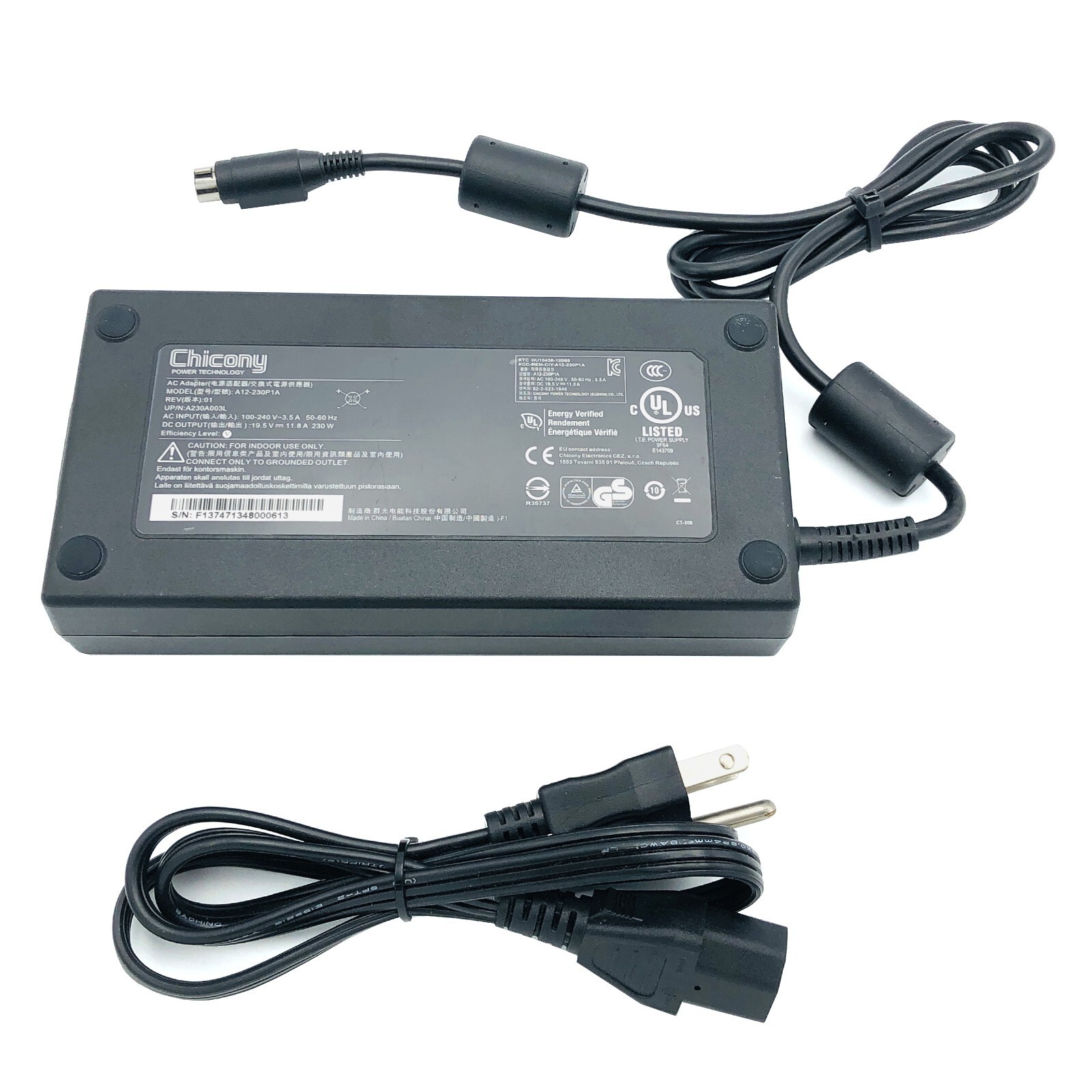 Genuine Chicony AC Adapter A12-230P1A 19.5V 11.8A 230W 4-pin Laptop Charger
