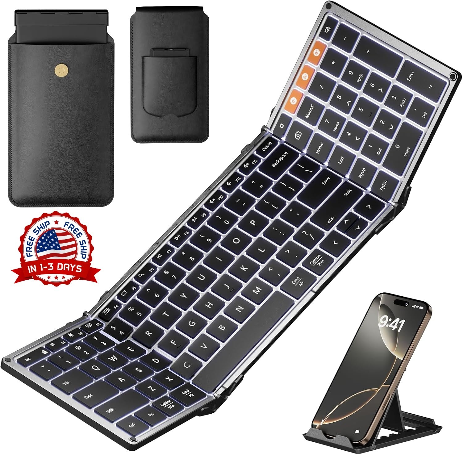 Teclado portátil plegable retroiluminado para viajes, teclados inalámbricos NEW